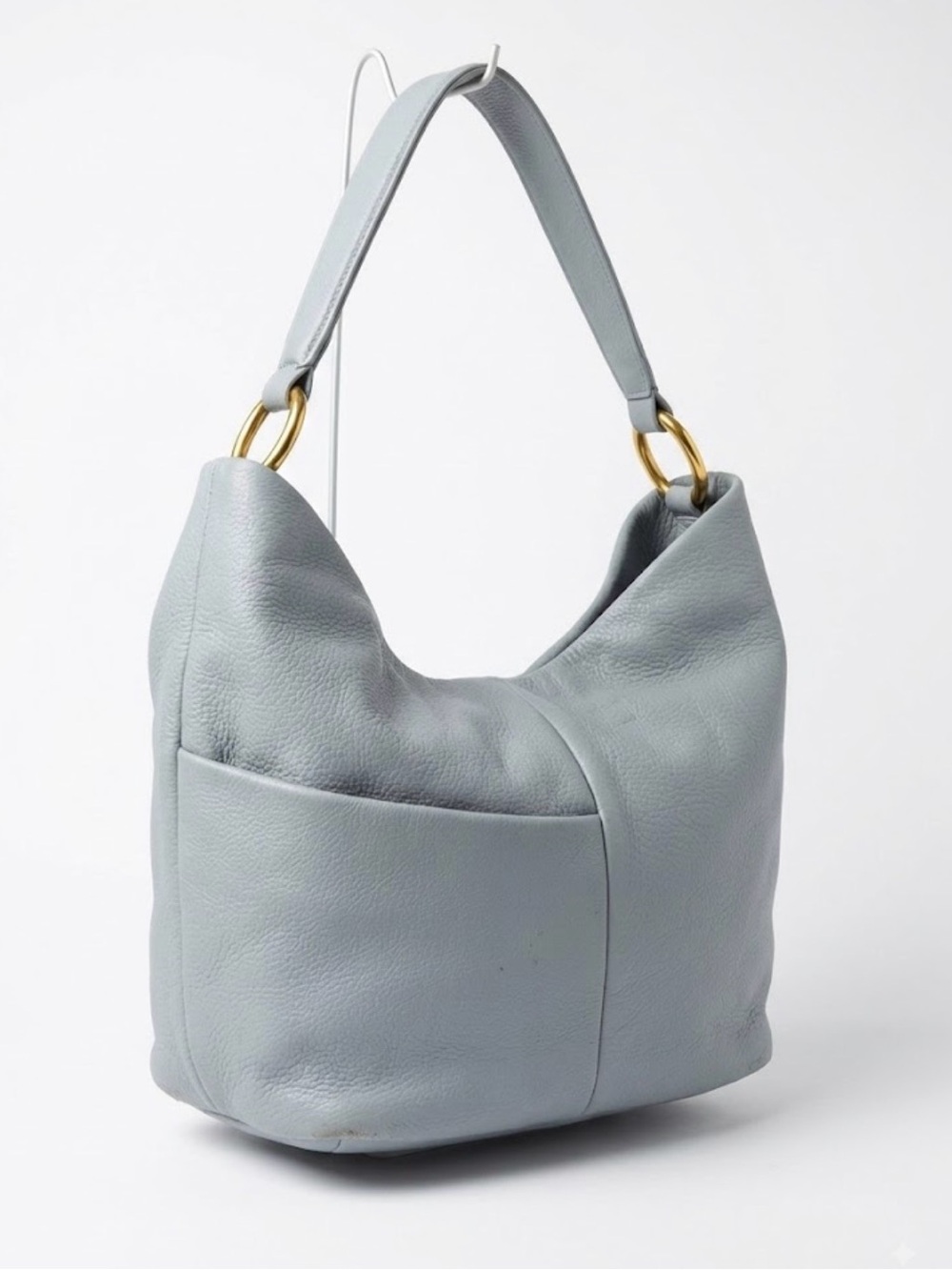 Hobo Powder Blue Soft Leather Hobo Shoulder Bag Handbag Brass Hardware Light Gra